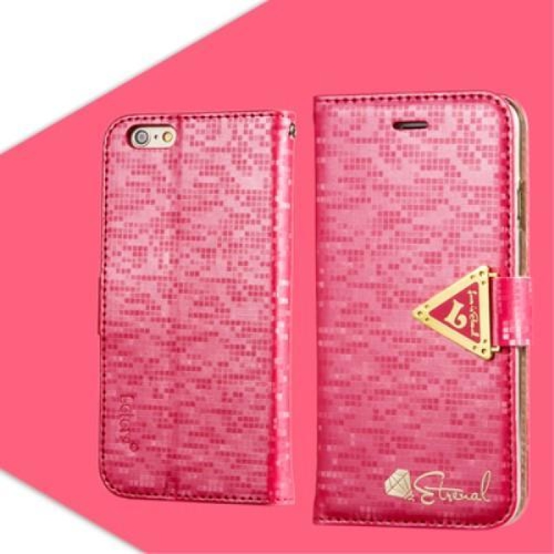Háromszög PU bőr tok állvány funkcióval iPhone 6 Plus és iPhone 6s Plus készülékhez - rózsaszínű