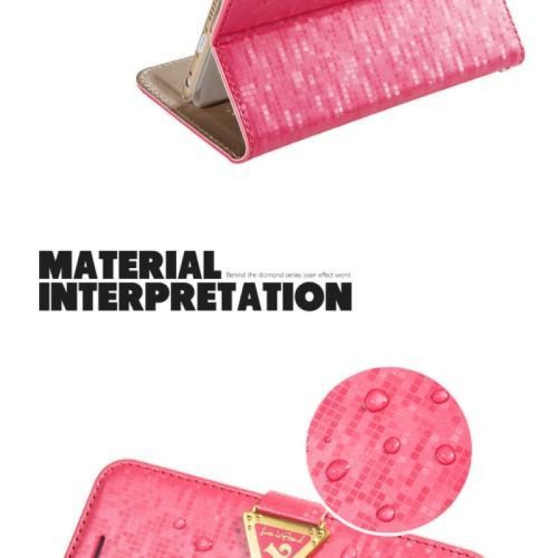 Háromszög PU bőr tok állvány funkcióval iPhone 6 Plus és iPhone 6s Plus készülékhez - rózsaszínű