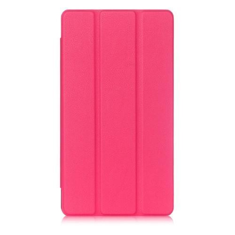 Háromrétegű, pattintható PU bőr tok Lenovo Tab 3 7 Plus-hoz - rózsaszínű