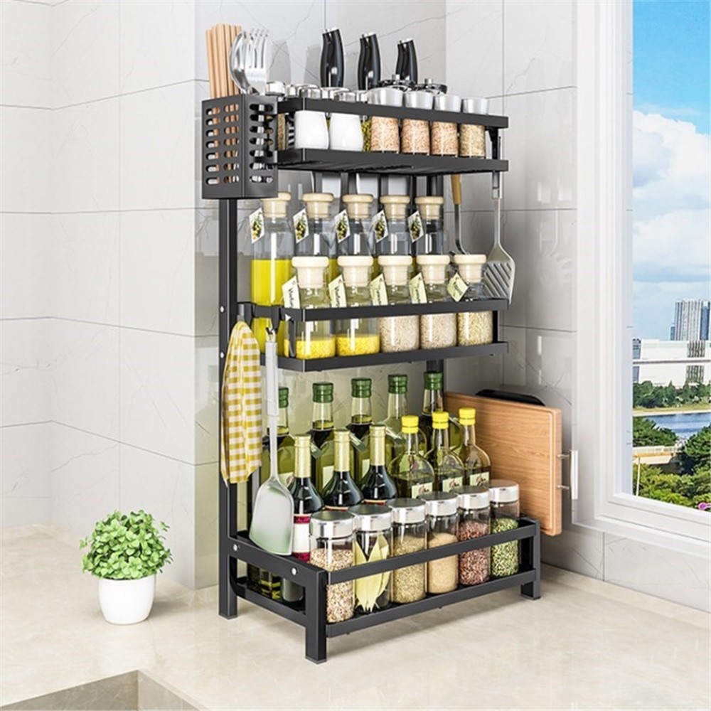 Háromszintes fűszer- és késtartó szénacélból - fekete