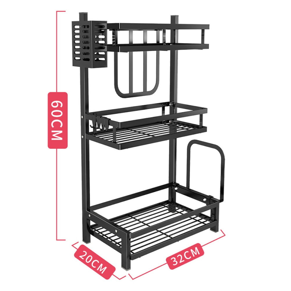 Háromszintes fűszer- és késtartó szénacélból - fekete