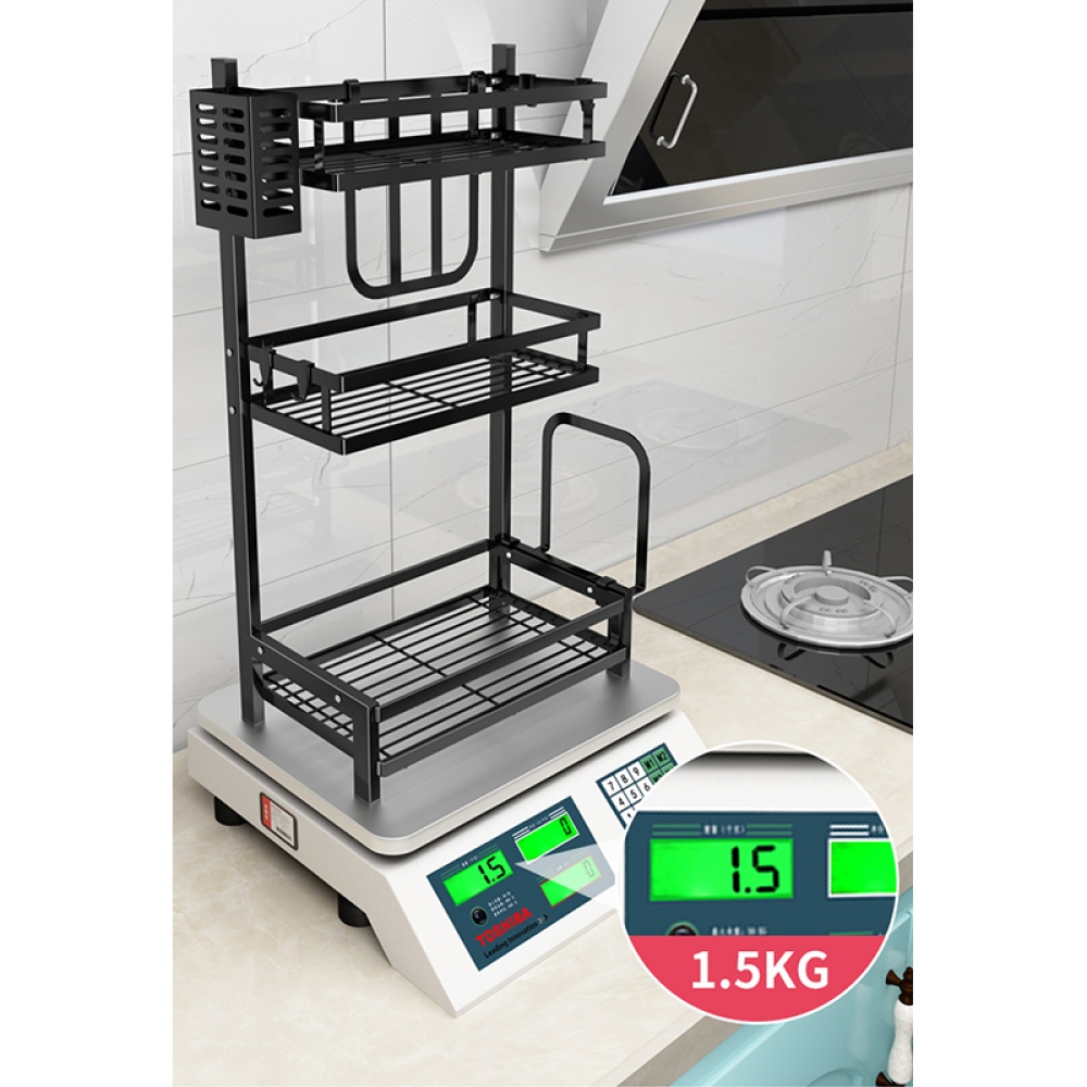 Háromszintes fűszer- és késtartó szénacélból - fekete