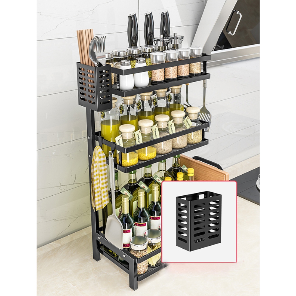 Háromszintes fűszer- és késtartó szénacélból - fekete