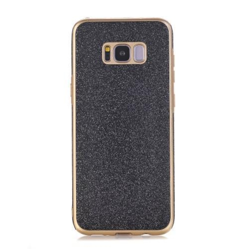 Csillogó zselés tok PU bőr hátlappal Samsung Galaxy S8 Plus készülékhez - fekete