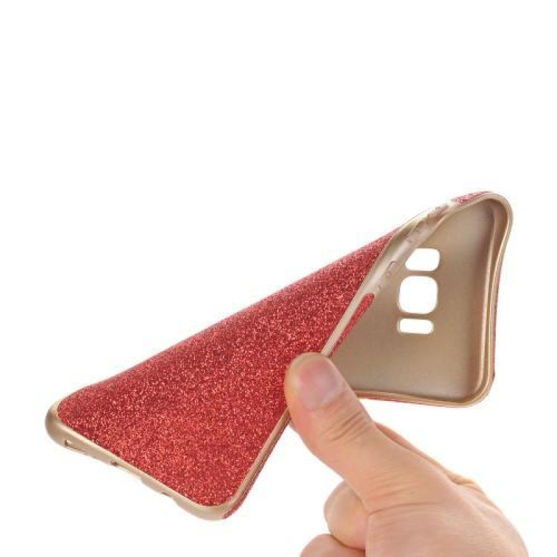 Csillogó zselés tok PU bőr hátlappal Samsung Galaxy S8 Plus készülékhez - piros