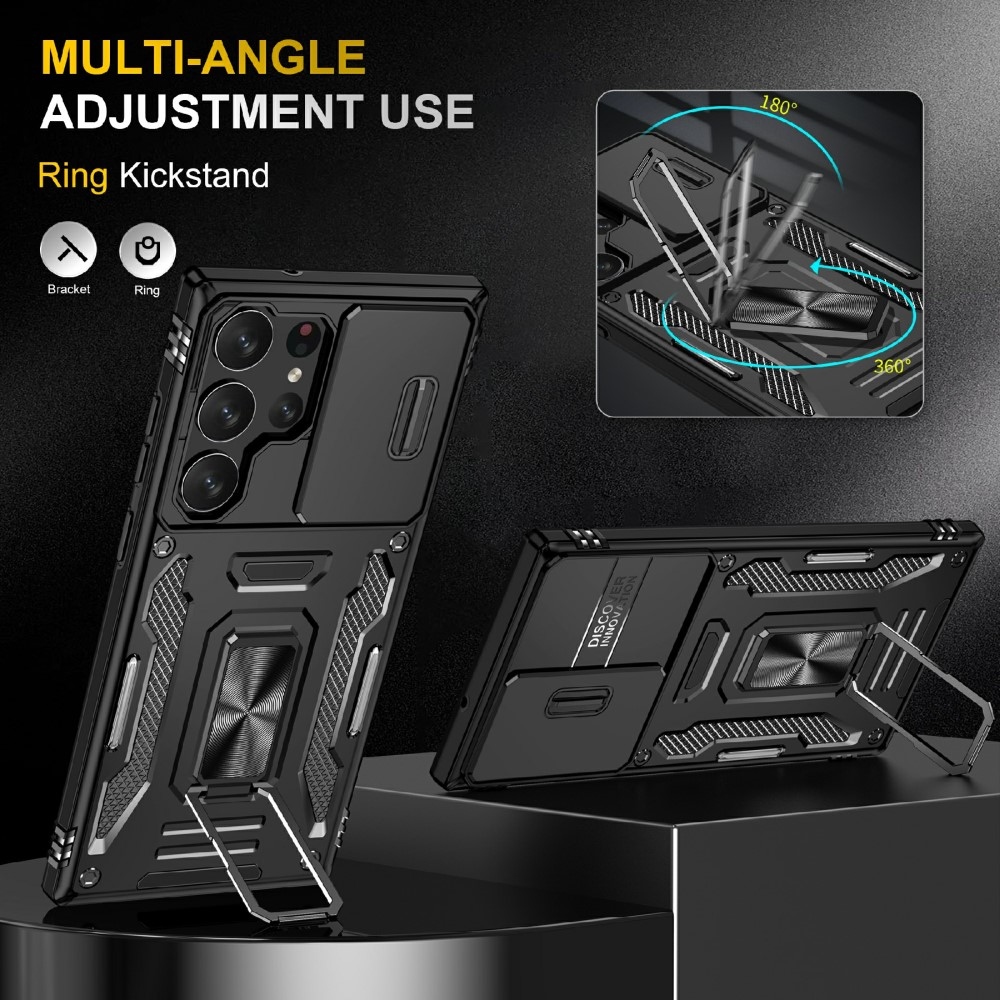 Gyűrűk tartós borítása Samsung Galaxy S25 Ultra készülékhez - fekete