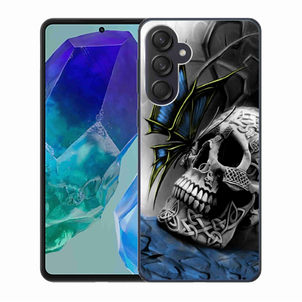 Gél borító mmCase Samsung Galaxy M55 5G - pillangó és koponya - Samsung Galaxy M55 5G számára