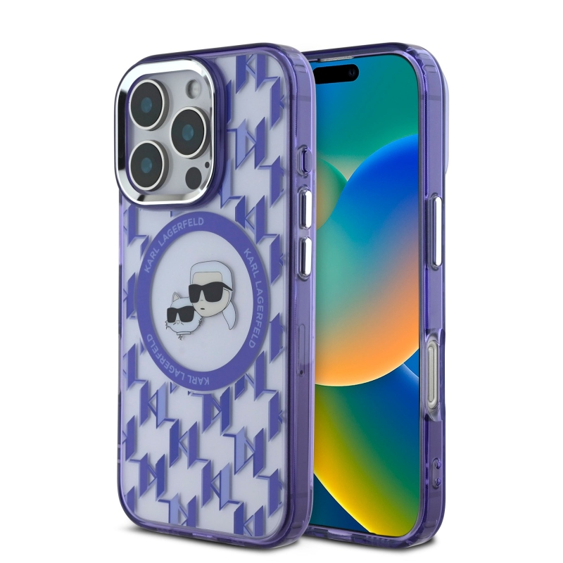 Karl Lagerfeld IML Monogram K&CH Heads MagSafe hátlap iPhone 16 Pro lila színű iPhone 16 Pro készülékhez