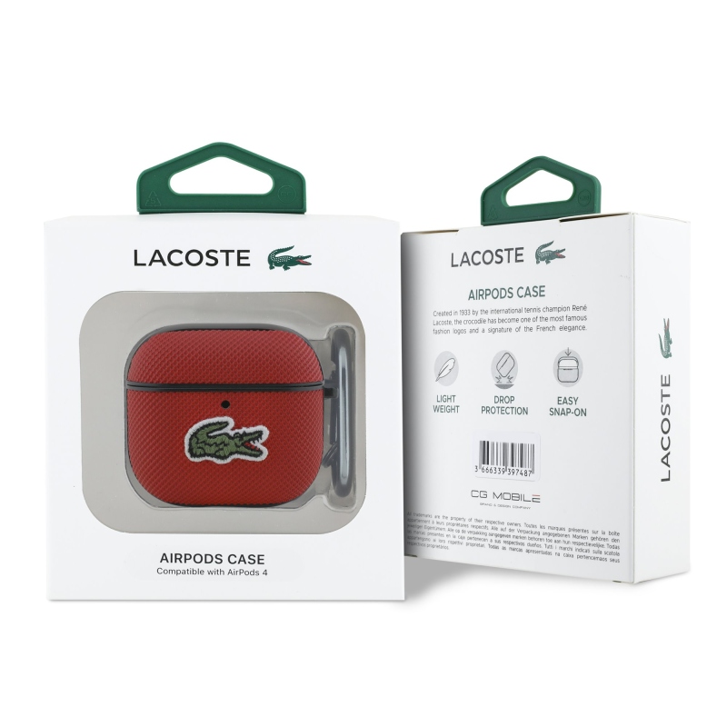 Lacoste Petit Pique Croc Logo Patch tok az AirPods 4 készülékhez Piros