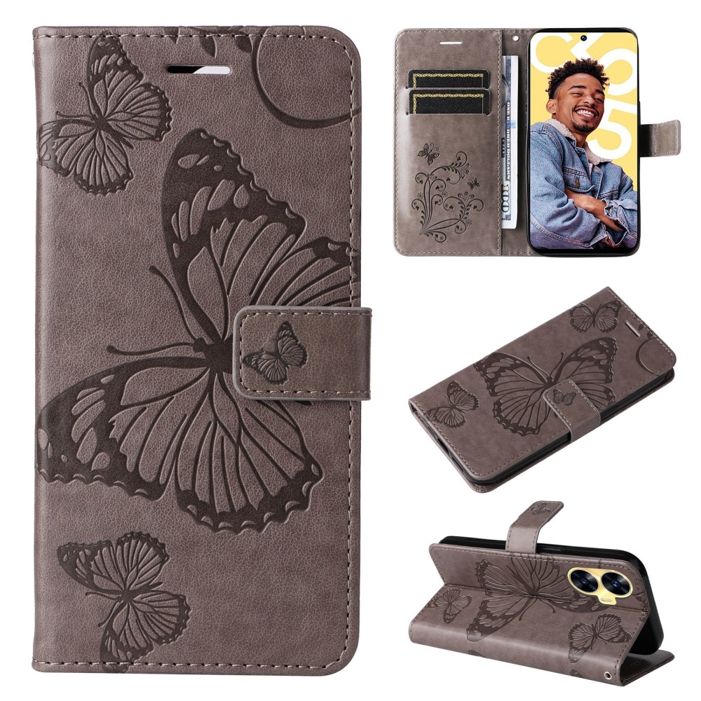 Nagy pillangó könyvtáska a Realme C55 készülékhez - szürke