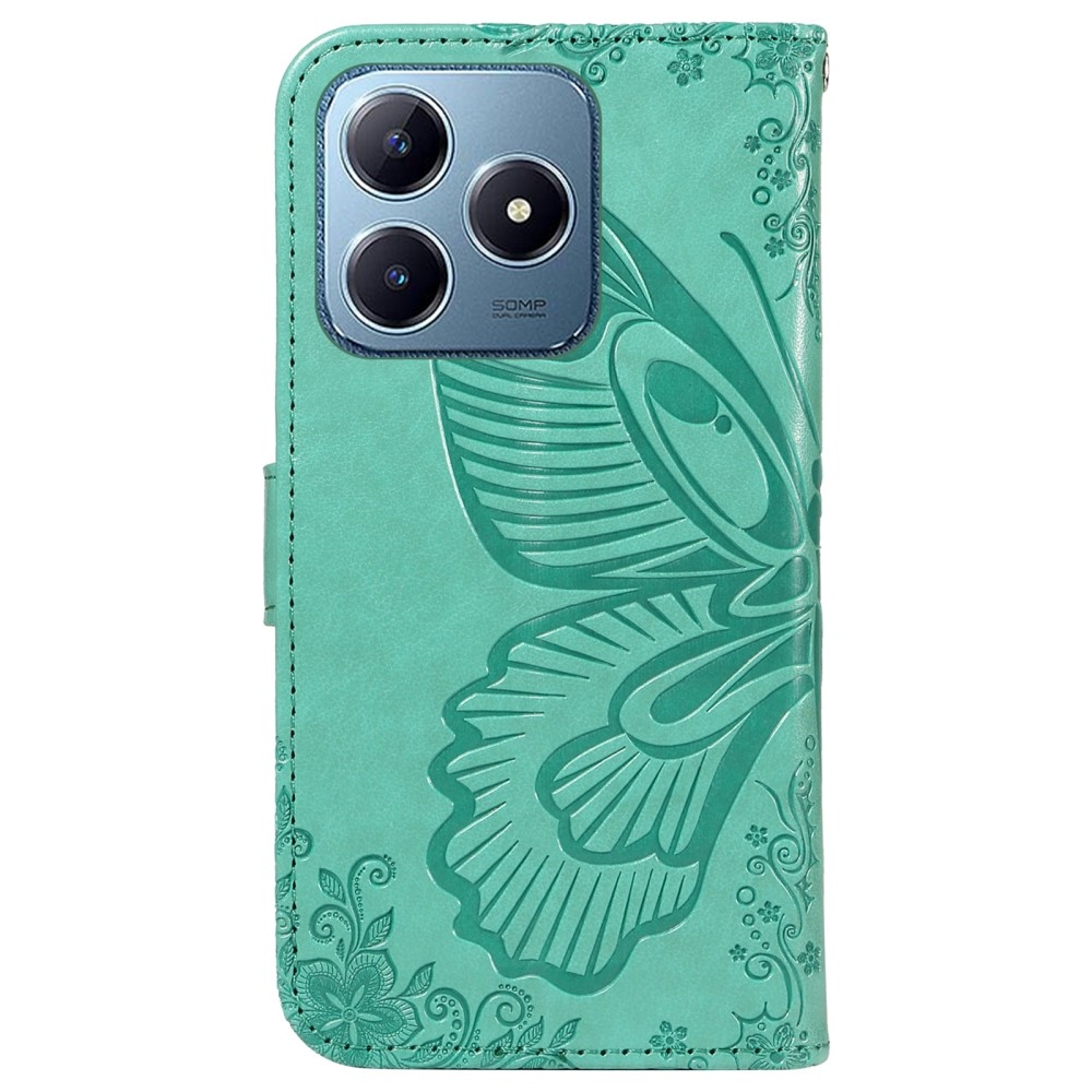 Virágos pillangó könyvtáska a Realme C61/C63 készülékhez - teáskék színű