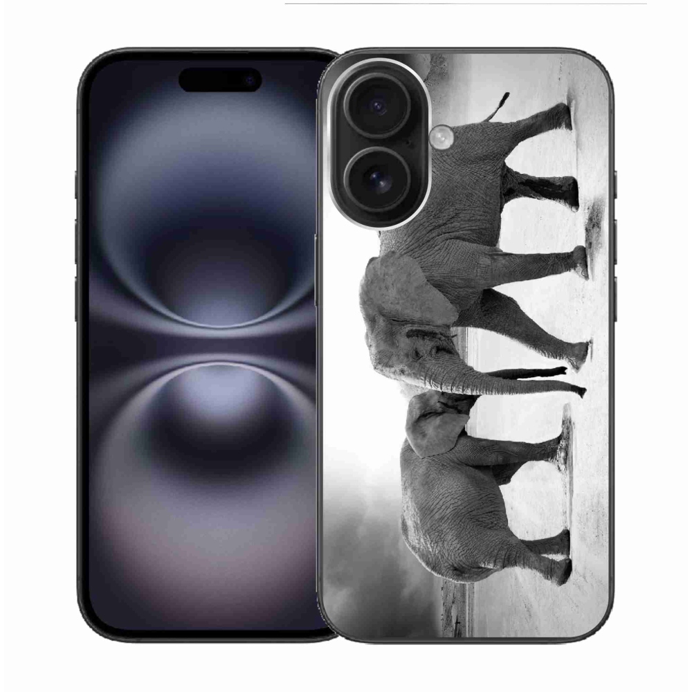 Gél borítás mmCase iPhone 16 készülékhez - fekete és fehér elefántok