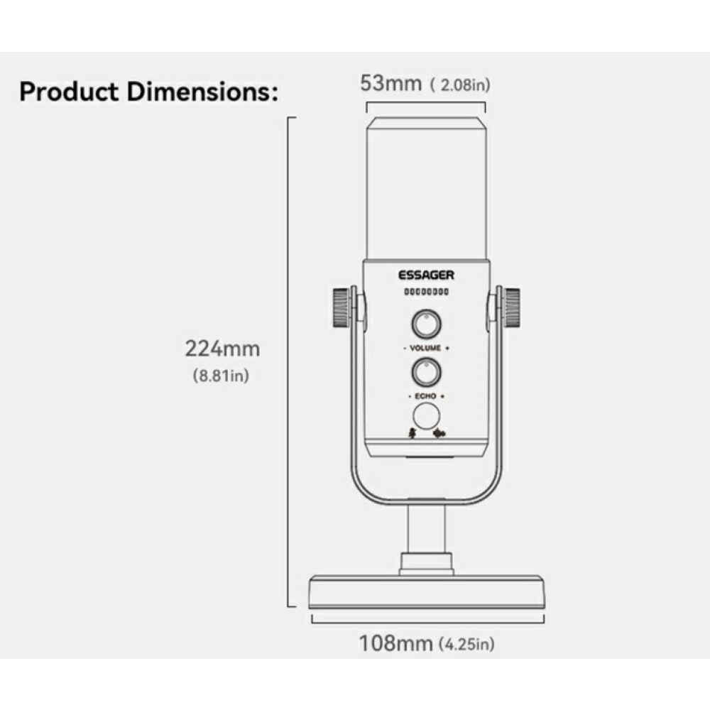 Essager asztali mikrofon XLR USB-C 3,5 mm-es csatlakozóval és DSP zajcsökkentéssel