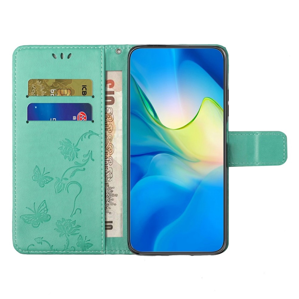 Virágos könyvtáska Samsung Galaxy A26 5G készülékhez - teal színű