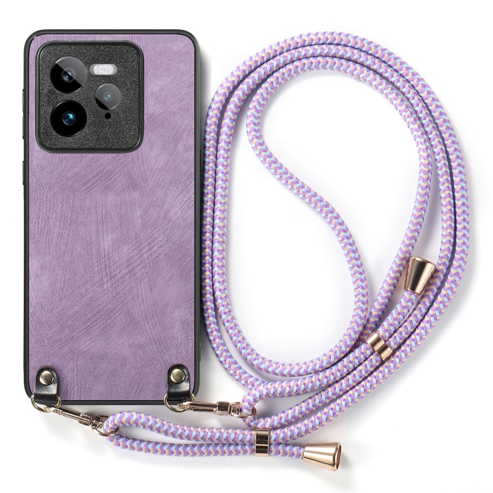 Retro zselés tok zsinórral és műbőrrel Realme GT 7 Pro 5G készülékhez - lila