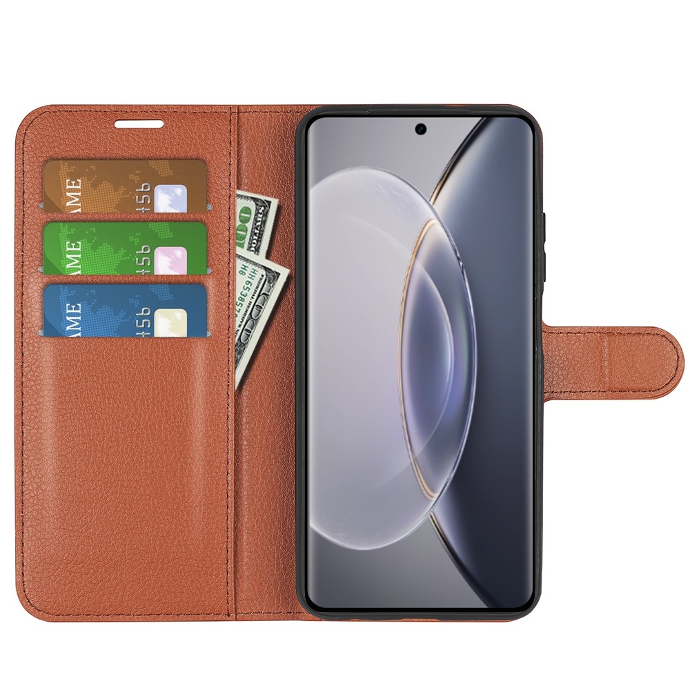 Litchi könyv tok a Vivo X90 Pro-hoz - barna