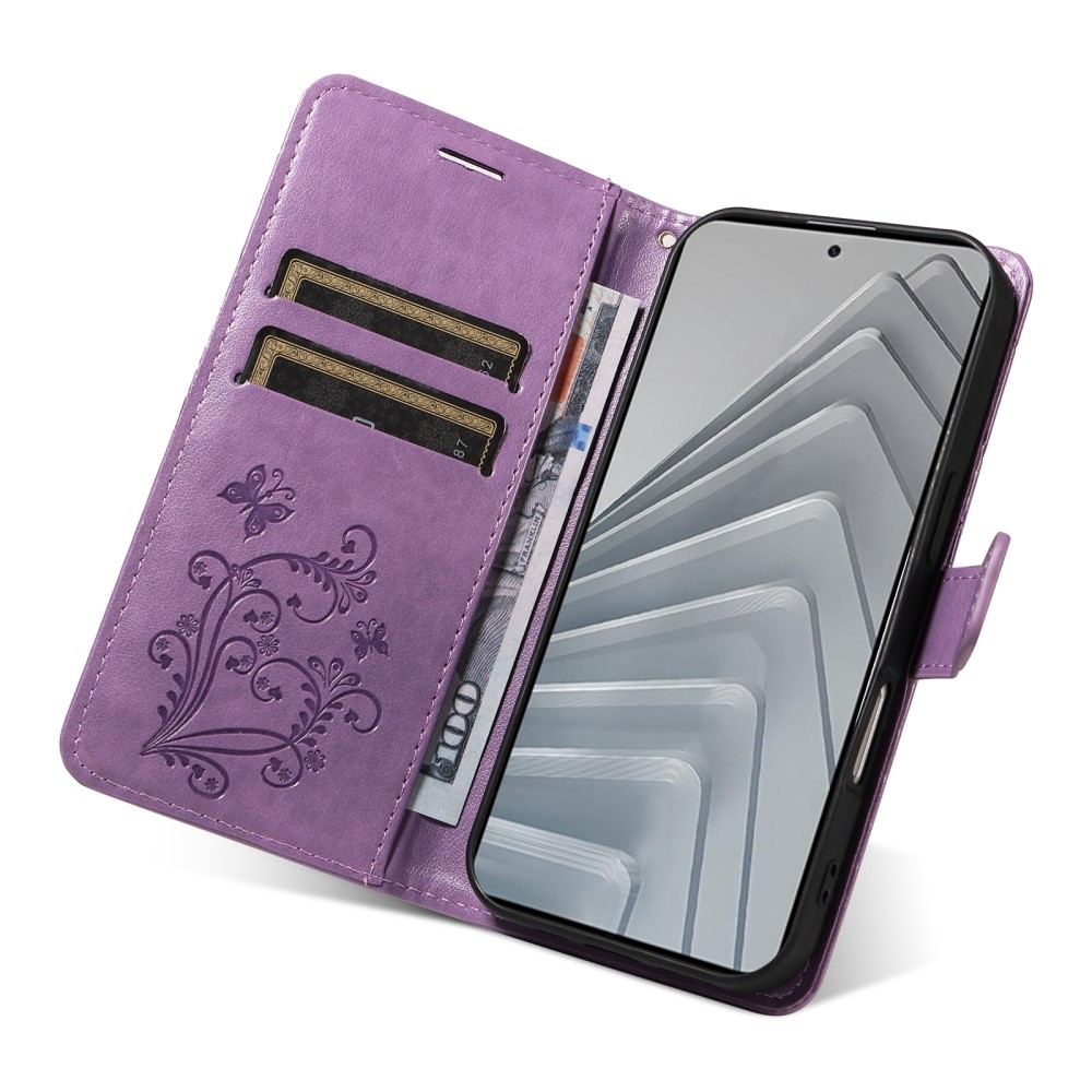 Nagy pillangó könyv tok Xiaomi Redmi Note 14-hez - lila