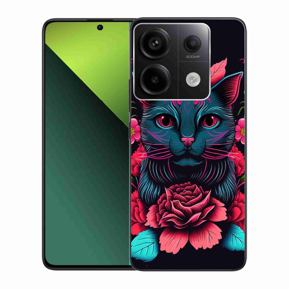 Gél borító mmCase a Xiaomi Redmi Note 13 Pro 5G/Poco X6 5G számára - virágok és macska