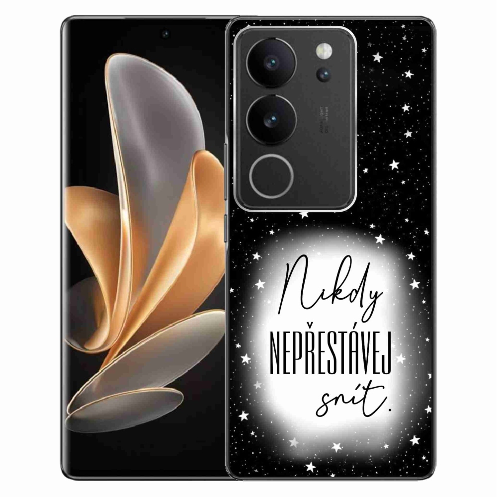 Gél borítás mmCase a Vivo V29 5G készülékhez - Quote 1 fehér és fekete háttérrel