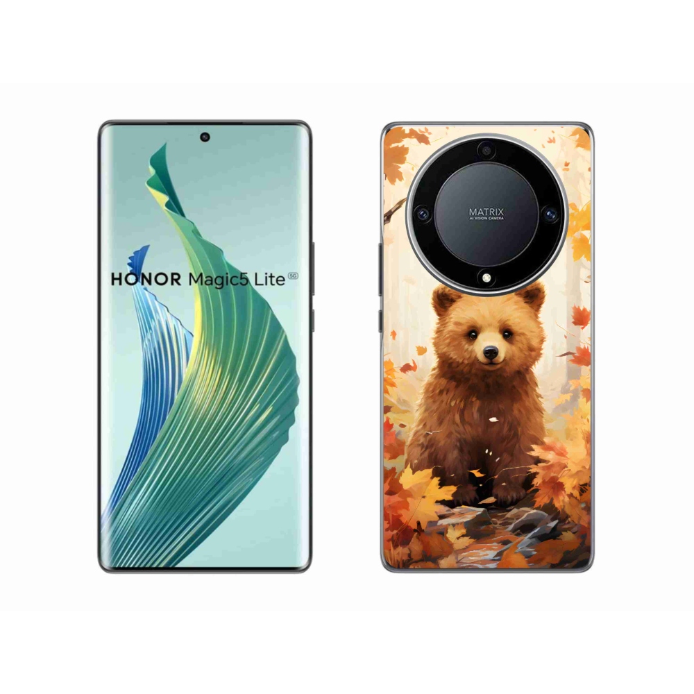 Zselés borítás mmCase a Honor Magic 5 Lite 5G számára - medve az erdőben