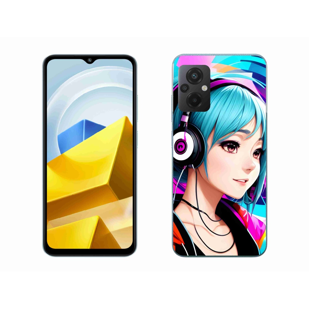 Gél borítás mmCase a Xiaomi Poco M5 4G-hez - lány fejhallgatóval