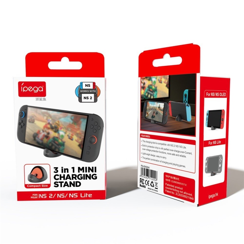 iPega SW2041 Mini töltő dokkoló Nintendo Switch Lite/Nintendo Switch/Nintendo Switch 2 fekete/piros színhez