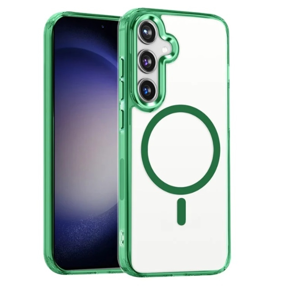 Átlátszó zselés tok fix hátlappal és MagSafe funkcióval Samsung Galaxy S24 készülékhez - zöld