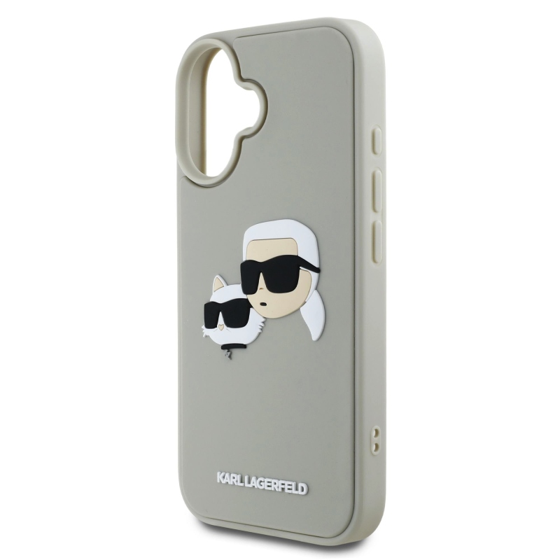 Karl Lagerfeld 3D gumiból készült duplafejű hátlap iPhone 16 bézs színűre