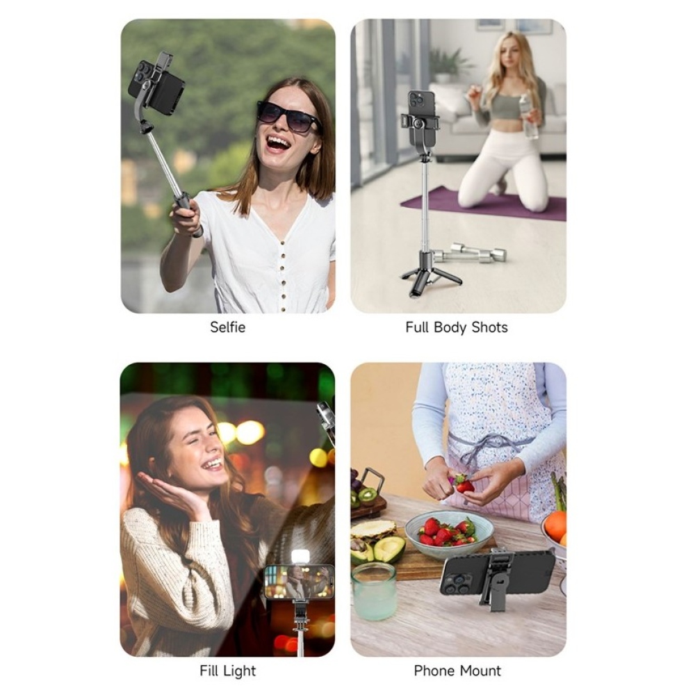 Q21S mini szelfibot állvánnyal, LED lámpával és Bluetooth-szal