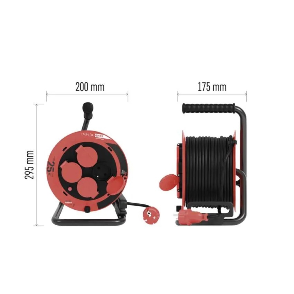Kültéri hosszabbító kábel dobon 25 m / 4 aljzat / gumi / 230 V / 1,0 mm2 / IP44