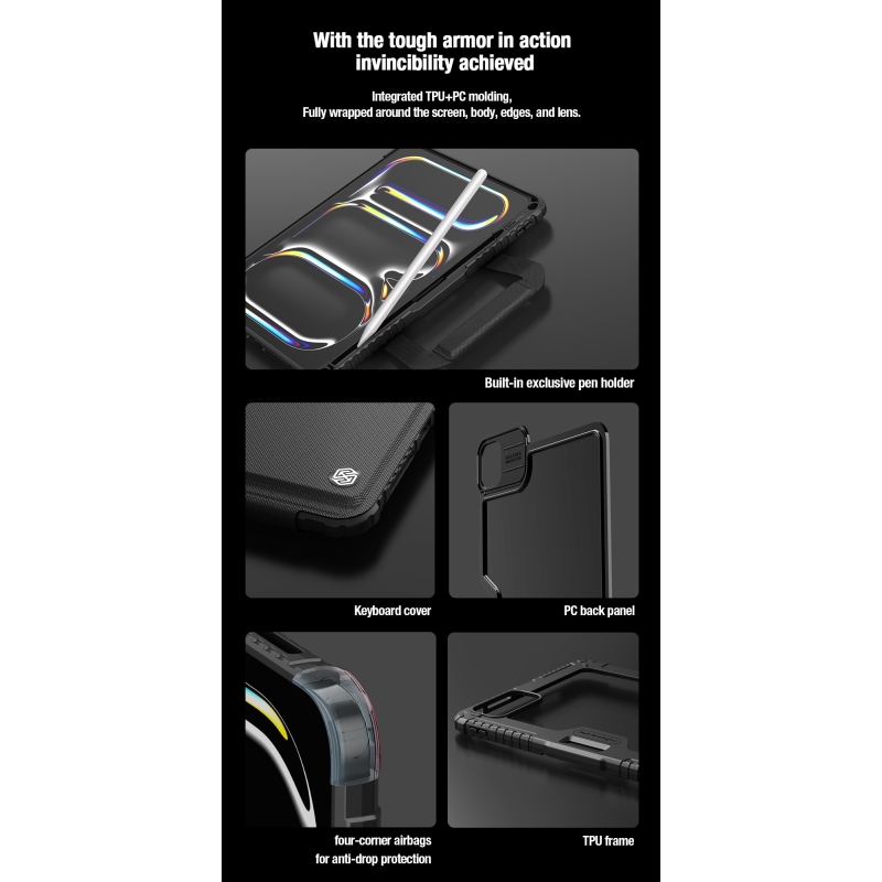 Nillkin Bumper GO billentyűzet tok (háttérvilágításos verzió) iPad Pro 11 2024 Fekete
