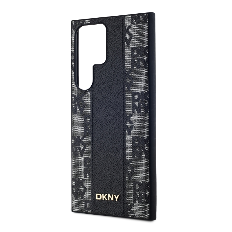 DKNY PU bőr kockás mintás Magsafe hátlap a Samsung Galaxy S24 Ultra Fekete számára