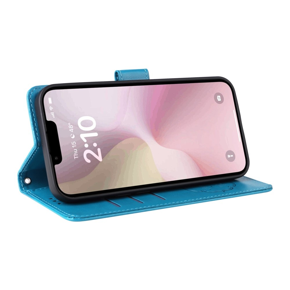 Virágos könyvtáska iPhone 16e készülékhez - kék