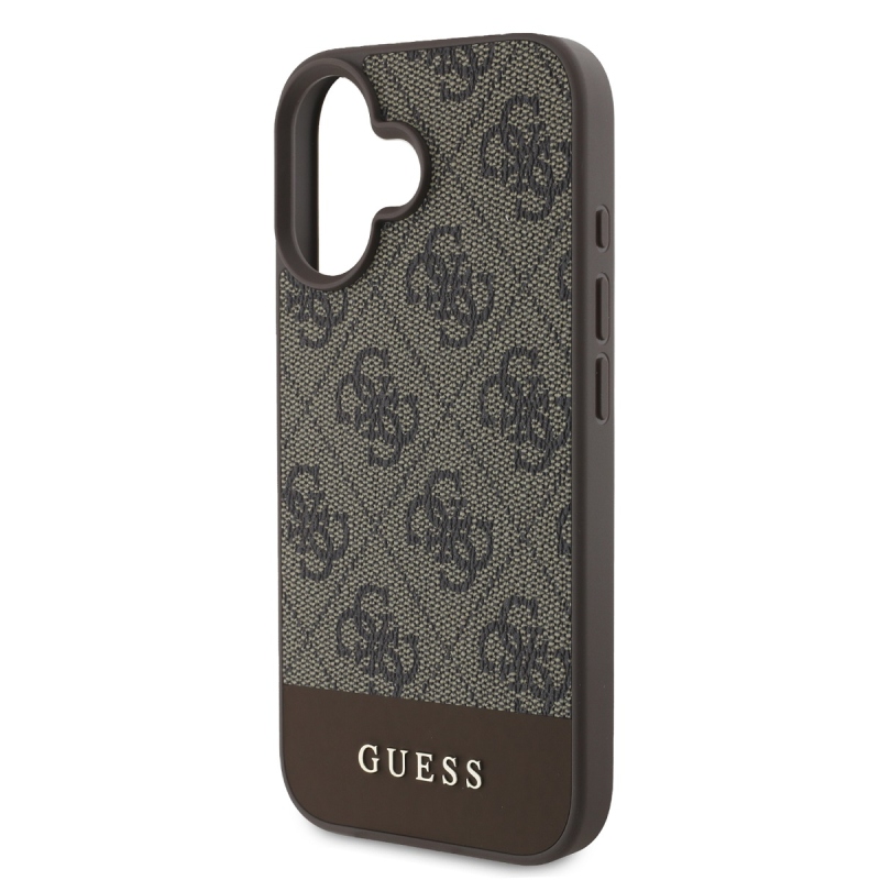 Guess PU 4G csíkos hátlap iPhone 16-hoz Barna