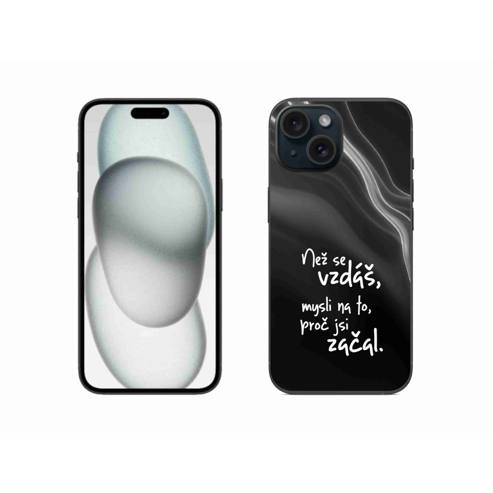Zselés borítás mmCase iPhone 15 készülékhez - idézet 2 fekete háttér