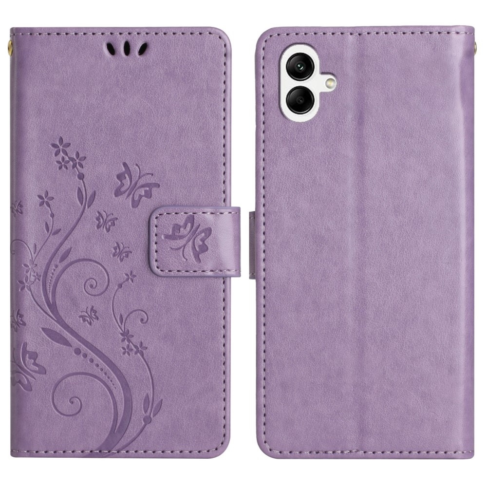 Virágok könyv tok Samsung Galaxy A06 4G-hez - világos lila