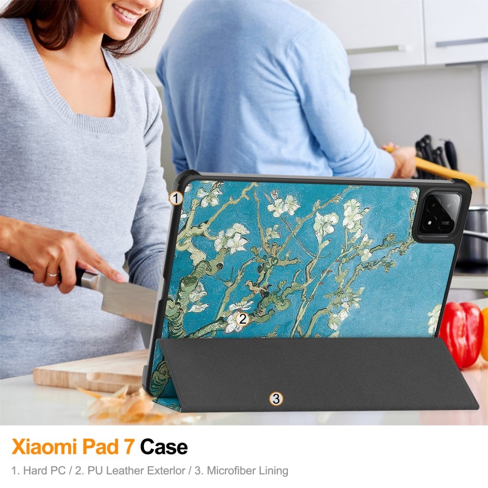 Patty intelligens pozicionáló táblagép tok Xiaomi Pad 7/7 Pro - fehér virágok