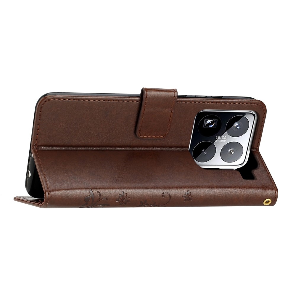 Virágok könyv tok Xiaomi 15 Pro-hoz - barna