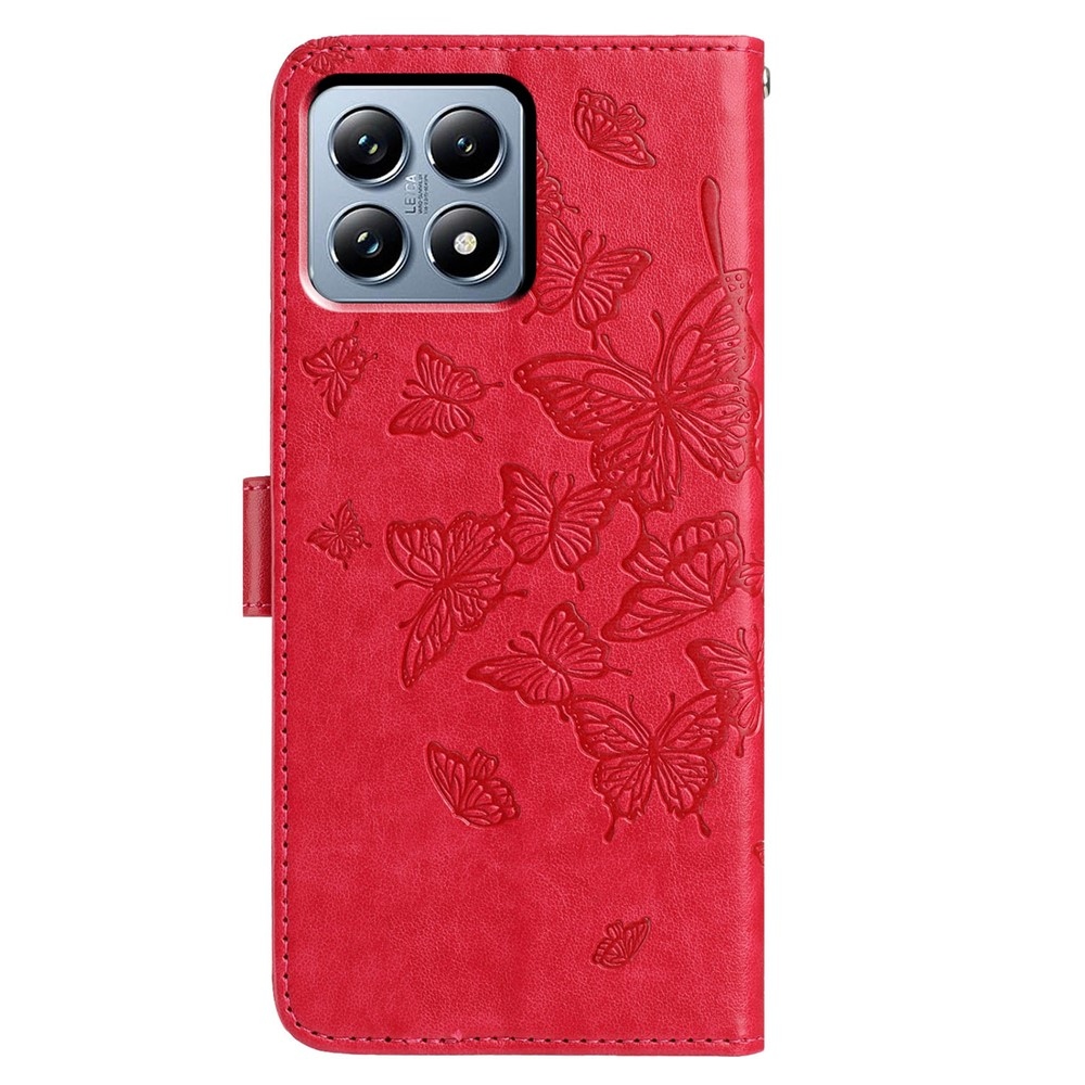 Virágos pillangó könyv tok Xiaomi 15T Pro-hoz - piros