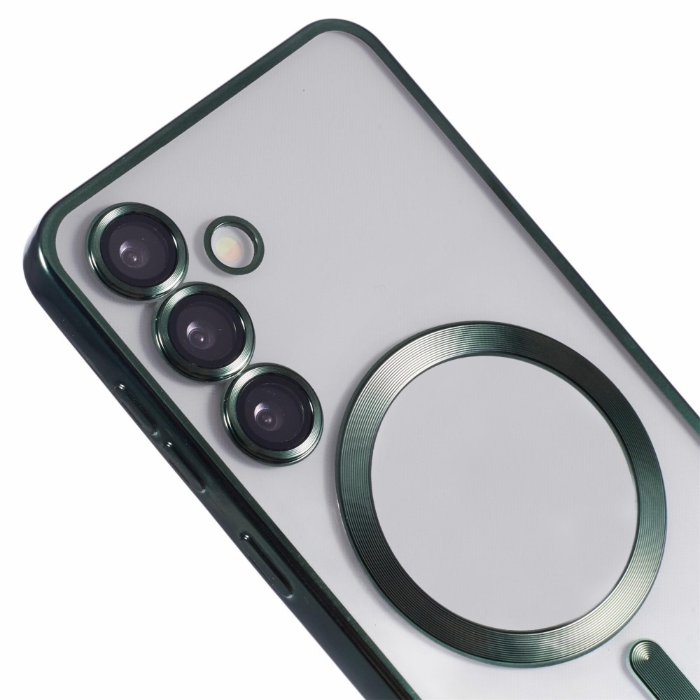 Átlátszó tok kameravédelemmel és MagSafe támogatással Samsung Galaxy S25+ készülékhez - zöld színű