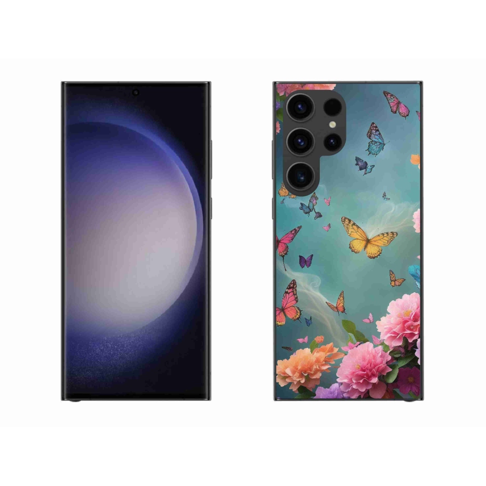 Gél borítás mmCase Samsung Galaxy S23 Ultra 5G - színes virágok és pillangók