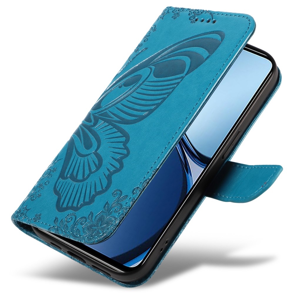 Virágos pillangó könyvtáska Realme C61/C63 készülékhez - kék