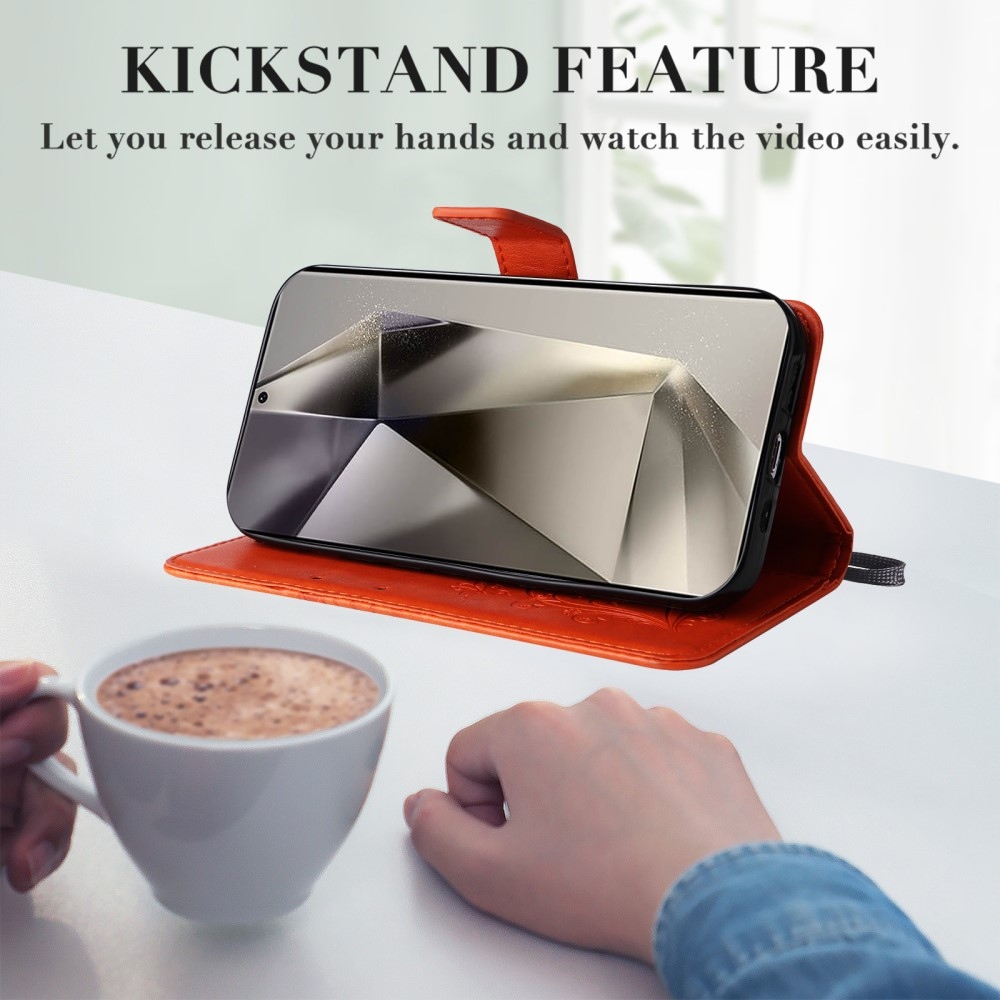 Nagy pillangó könyv tok Samsung Galaxy S25 Ultra készülékhez - narancssárga