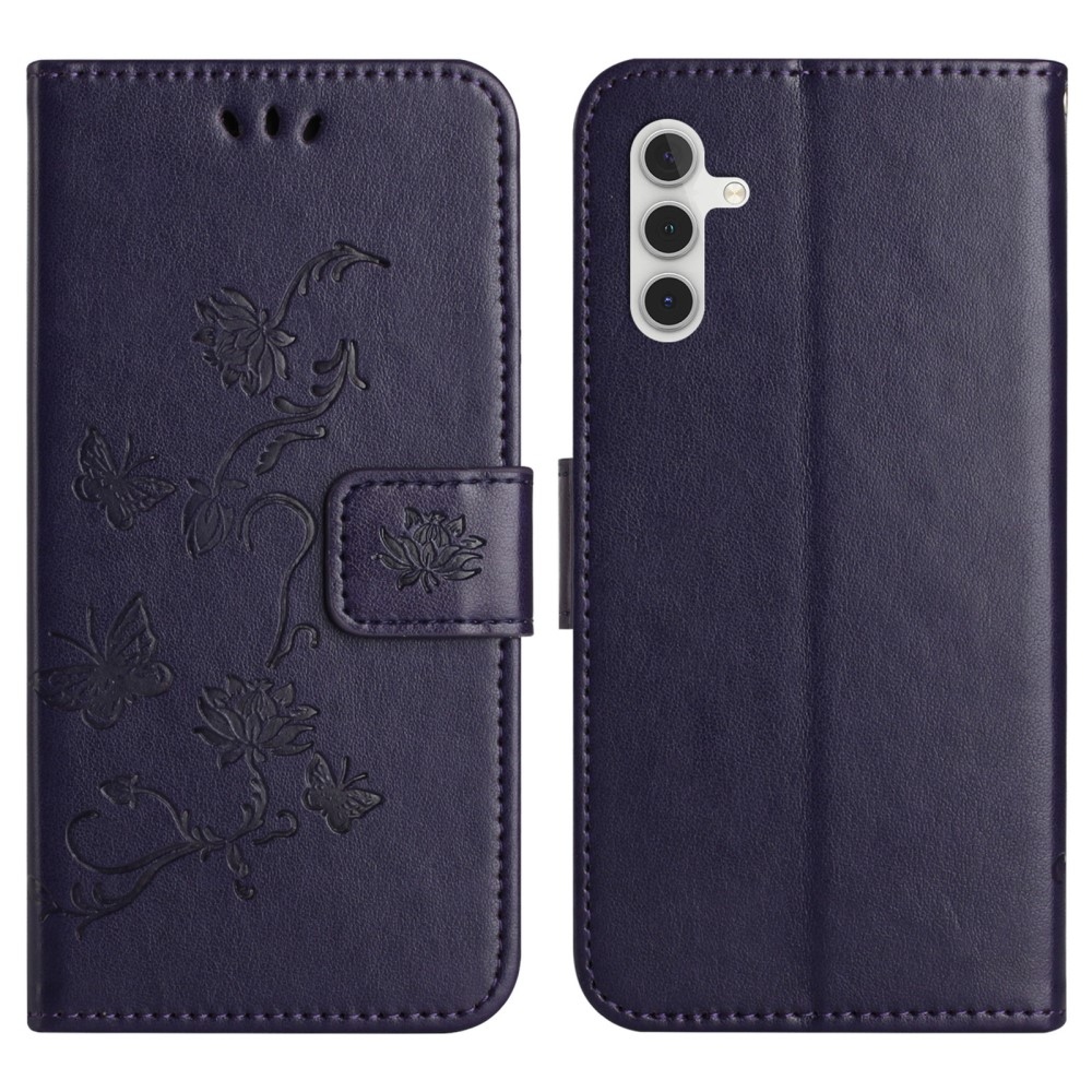 Virágos könyvtáska Samsung Galaxy A56 5G - sötétlila