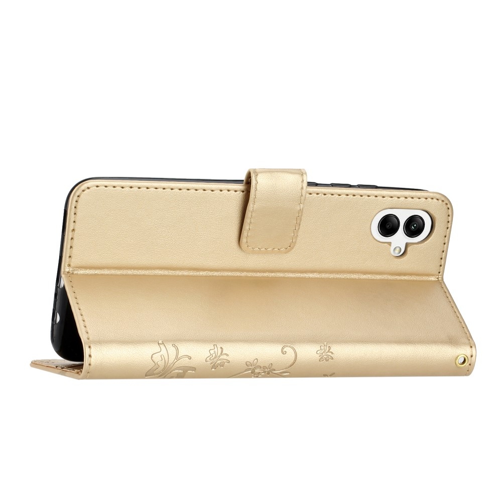 Virágok könyv tok Samsung Galaxy A06 4G-hez - arany színű