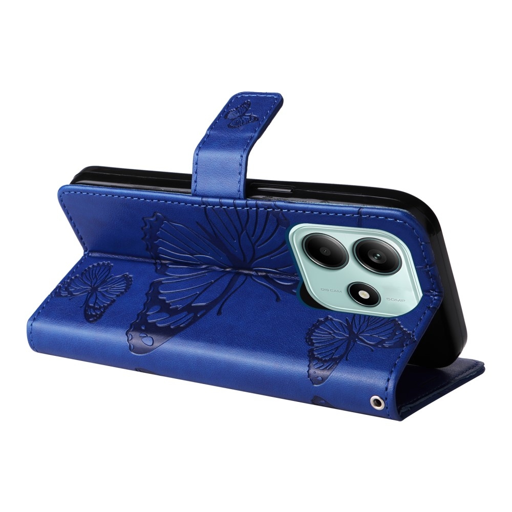 Nagy pillangó könyv tok a Xiaomi Redmi Note 14 5G-hez - kék