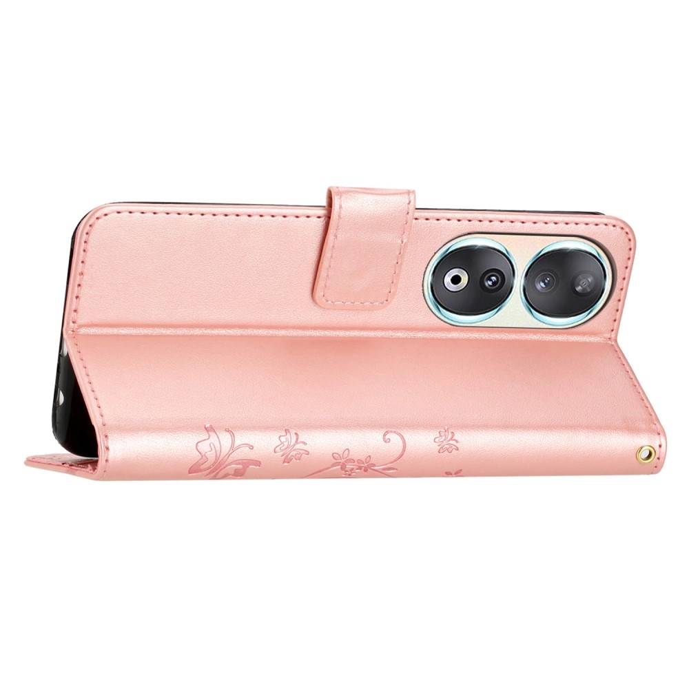 Virágok könyvtáska a Honor 90-hez - rózsaarany