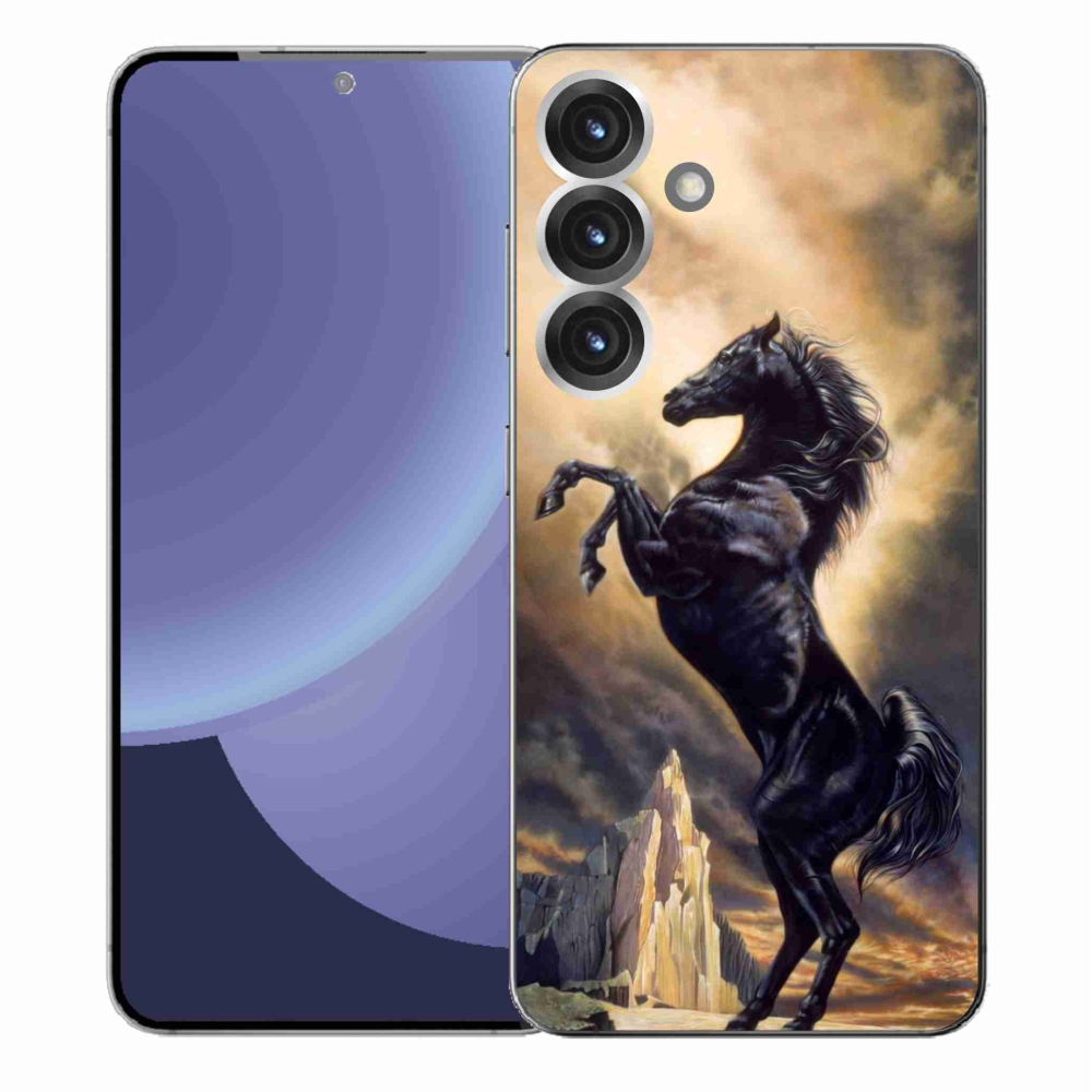 Zselés borítás mmCase Samsung Galaxy S25+ - fekete rajzfilm lóhoz