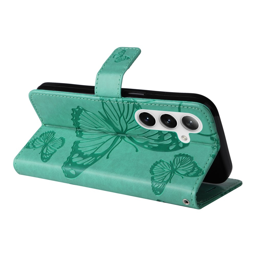 Nagy pillangó könyv tok Samsung Galaxy S25-hez - teal - teal