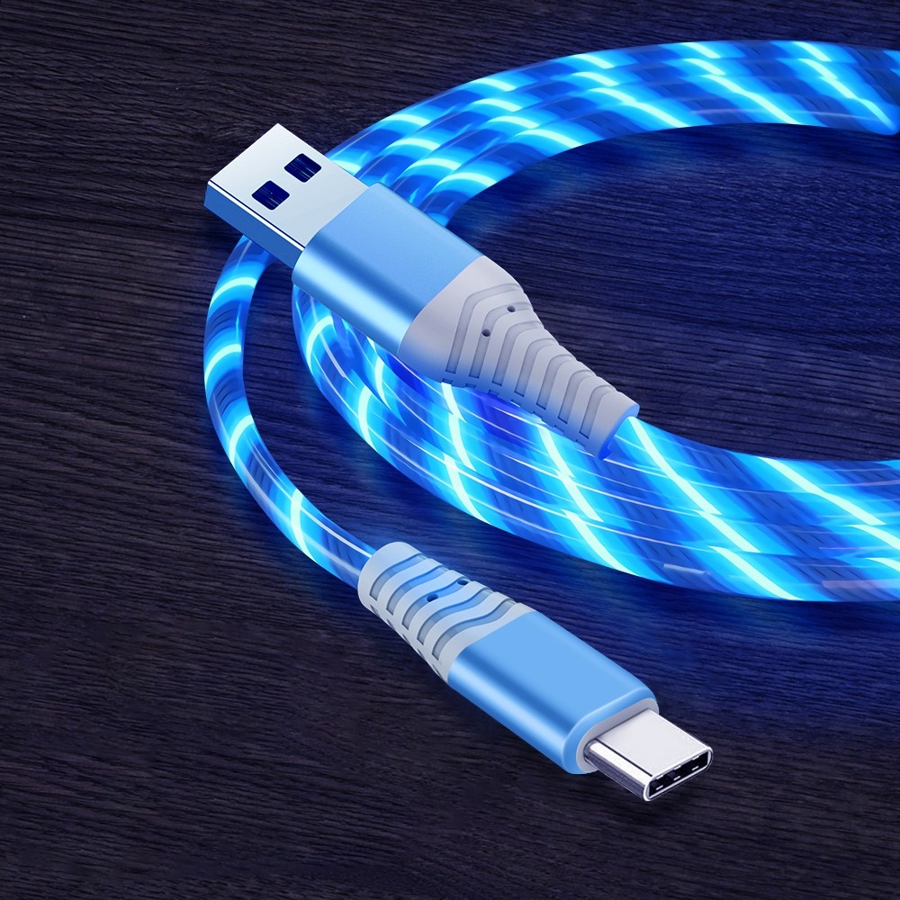 LED világítású USB Type-C 3A kábel töltéshez és szinkronizáláshoz 1m - kék